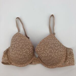 PINK Victoria’s Secret Wear Everywhere Push Up Bra‎ 34B Tan Nude Leopard Lace